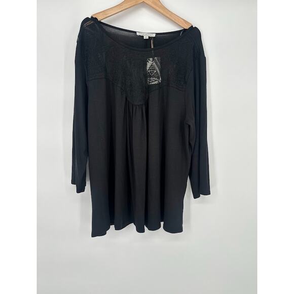 Green Envelope Womens Black Drapey Lace Mix Top Rayon Spandex Size 1X Minimalist - Picture 1 of 7